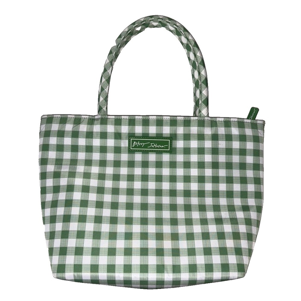NEW Betsey Johnson Insulated Lunch Tote Bag Green White Gingham Check